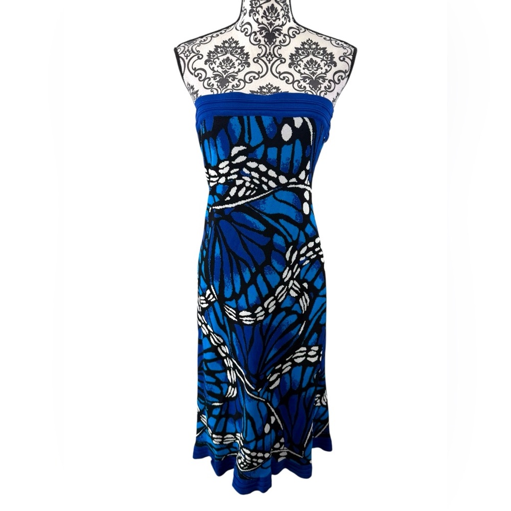 New York & Company Blue Butterfly Print Sweater Dress XL Knit Tube Resortwear - Picture 4 of 13